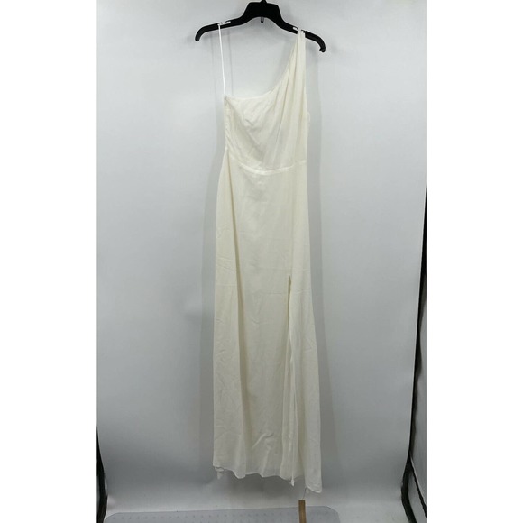 Reformation Dresses & Skirts - Reformation Evelyn One Shoulder Dress Ivory Size 2 Chiffon Front Slit Dress